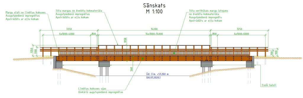 ZAZA TIMBER Engineering project visualisation. Glulam bridge across Briede River in Latvia.