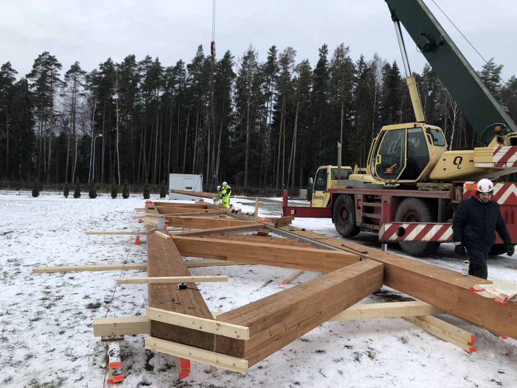 Pre-assembly | ZAZA TIMBER - manufacturing and assembly of a timber bridge in Linköping, Sweden