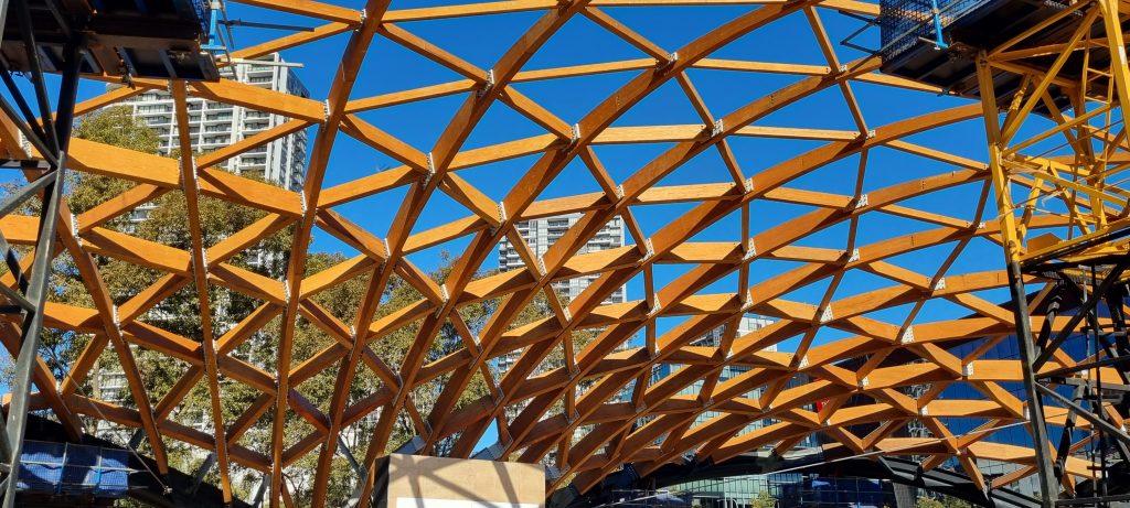 ZAZA TIMBER - glulam manufacturing - Tumbalong Green Stage in Darling Harbour, Sydney, Australia